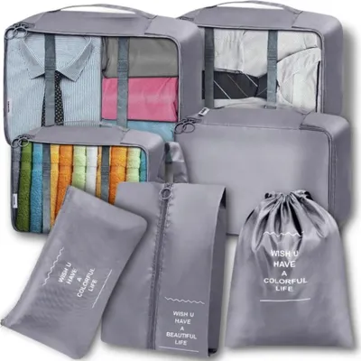 Immagine prodotto di Set da viaggio di 7 organizer impermeabili per valigie, grigio, materiale impermeabile, varie dimensioni