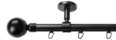 Produktbild von SN Deco Gardinenstange Innenlauf Reims, 19 mm, 1-läufig, Stahl, Komplett-Set mit Ringen, Profildeckentrager, 180 cm, schwarz