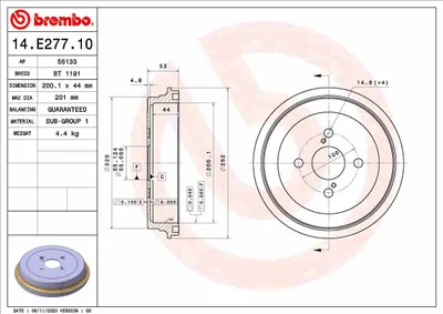 Produktbild von 2x BREMBO Bremstrommel 14.E277.10 für TOYOTA Yaris Schrägheck (_P9_)