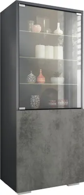 Produktbild von Vladon Vitrine Granada,  Germany, Vitrinenschrank mit Glastür und Glaseinsatz, Anthrazit matt/Beton Dunkel Optik (50 x 122,5 x 34,5 cm)