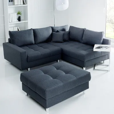 Produktbild von riess-ambiente Moderne Wohnlandschaft KENT 220cm anthrazit Ecksofa Federkern inkl. Hocker und Kissen Sofa Couch Eckcouch Ecksofa