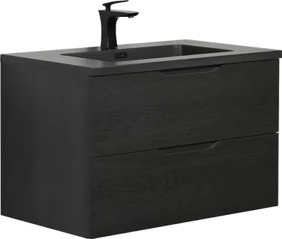Produktbild von Badplaats Badmöbel Set mit Waschbecken und Unterschrank Cairo 80 x 48 cm Schwarz Eiche - Waschbeckenunterschrank mit Soft-Close und Waschbecken, Vorgemontiert