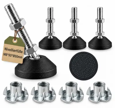 Productafbeelding van 4 Stuks Nivelleringspoten, M8 x 50 x Ø 50 mm, Belastbaar tot 80-90 kg