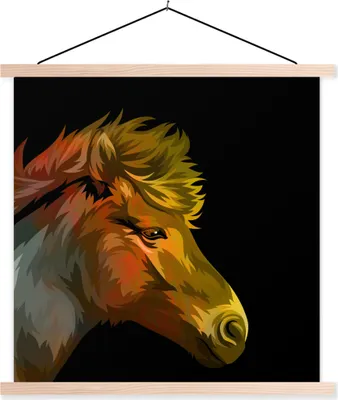 Produktbild von MuchoWow® Textilposter Pferd - Gelb - Rot - Mädchen - Kinder - Mädchen 120x120 cm mit holzfarbenen Rahmen - Textil-Poster