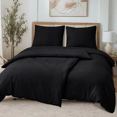 Immagine prodotto di Set di lenzuola in microfibra Ibenzoa® – 4 pezzi (135 x 200 cm) con cerniera, colore nero, composto da: 1 copripiumino, 1 federa, 2 federe