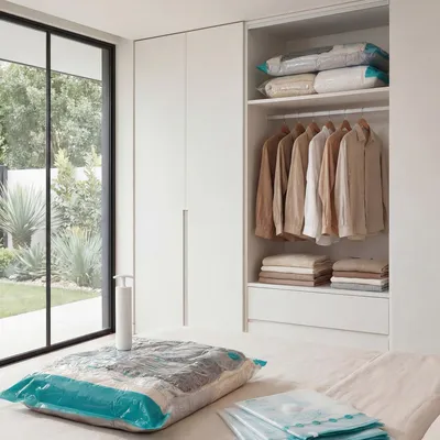Produktbild von SONGMICS Vakuumbeutel Set, 8 wiederverwendbare Aufbewahrungsbeutel für Kleidung, platzsparend, 2 M/3 L/3 J, transparent