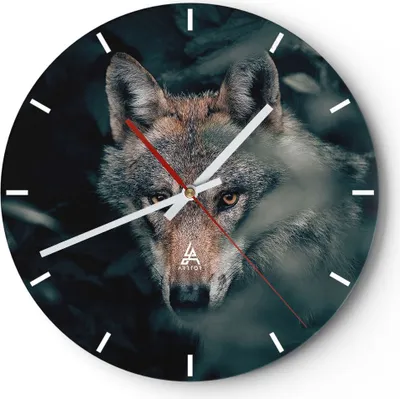 Produktbild von Wanduhr - Rund - Glasuhr - Wolf Wald Raubtier - 30x30cm - Schleichendes Uhrwerk - Lautlos - zum Aufhängen bereit - Dekoration Modern - Wanddekoration aus Glas - C3AR30x30-5053