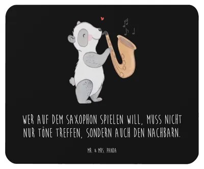 Produktbild von Mr. & Mrs. Panda Mauspad Saxophon Spieler - Schwarz - Geschenk, pc mausunterlage, Mouse Pad, Töne treffen, Holzblasinstrument, Blues, Musiker, laptop mousepad, Lernen
