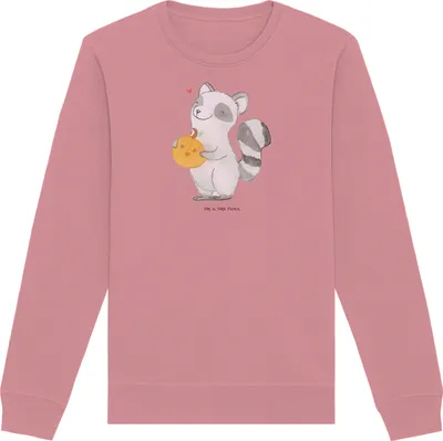 Produktbild von Mr. & Mrs. Panda Baumwoll Pullover Waschbär Kürbis Größe XXL - Canyon Pink - Geschenk, Sweatshirt, Süßes Sonst Gibt's Saures, Sweater, Halloween Deko, Nachhaltiger, Pulli