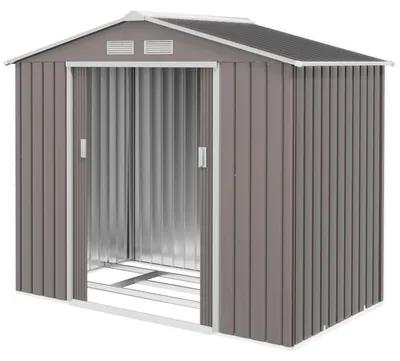 Produktbild von Gartenhaus mit Schiebetš¹ren, 2,13 x 1,30 x 1,85 cm, Metall, grau