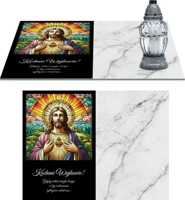 Zdjęcie produktu dla Szklana Podstawka Pod Znicze 50 Wzorów Z Dedykacją Jasny Marmur 40X30Cm