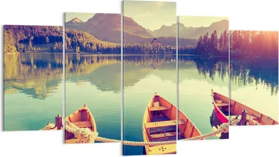 Produktbild von Bild auf Leinwand - Leinwandbild - Berge See Boot - 160x85cm - Wand Bild - Wanddeko - Wandbilder - Leinwanddruck - Bilder - Kunstdruck - Wanddekoration - Leinwand bilder - Wandkunst - EA160x85-3652