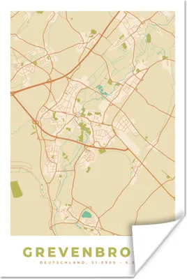 Produktbild von MuchoWow® Poster Jahrgang - Grevenbroich - Karte - Stadtplan 20x30 cm - Papierdruck