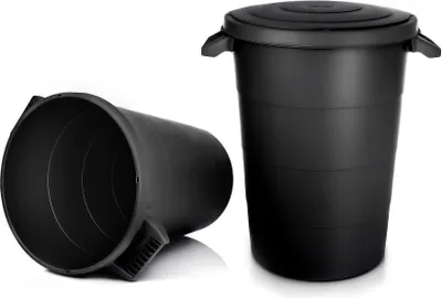 Produktbild von BigDean 2x wetterfeste Universaltonne mit Deckel und 2 stabilen Tragegriffen 80 Liter SCHWARZ - Regentonne Mülleimer - Indoor und Outdoor geeignet