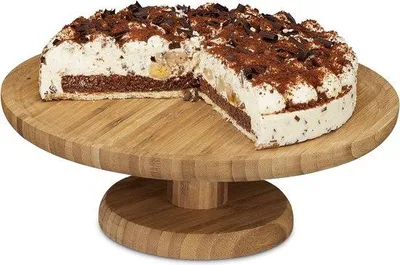 Image de Table en bambou avec pied - Ronde - Sur pied - H x Ø env. 115 x 33 cm - Pour gâteaux, tartes ou fromages - Naturel
