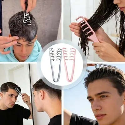 Produktbild von Set mit 4 Texturkämmen zum Stylen von Locken, für Pflege und Volumen am Haaransatz, geeignet für Männer und Frauen