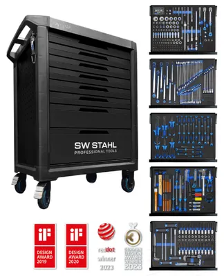 Produktbild von SW Stahl Profi-Werkstattwagen TT801 mit 8 Schubladen, 341-teilig bestückt