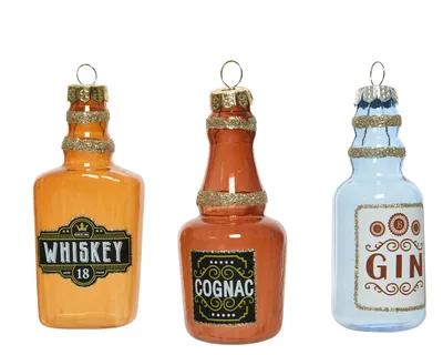 Produktbild von Christbaumschmuck Glas Cognac / Gin / Whiskey Flaschen 9cm, 3er Set