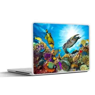 Produktbild von MuchoWow® Laptop Aufkleber Sticker Cover Schildkröte - Meer - Koralle 25x18 cm - Laptop-Deko