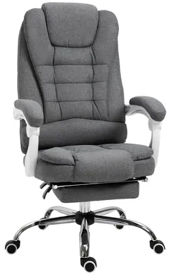 Obrázok produktu pre Kancelárska stolička – Ergonomická otočná stolička – Výškovo nastaviteľná – S podnožkou – Čalúnená – S podrúčkami – S kolieskami – Šedá
