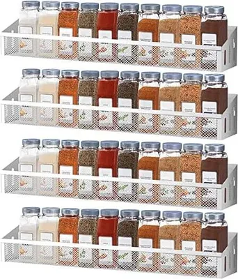 Produktbild von Bomclap Gewürzregal wand aus Metall Küchenregal hängend gewürzständer für die Wand Küchenschrank, küchenschranktüren, Deco, Arbeitsplatte, Silber-Grau(4er)