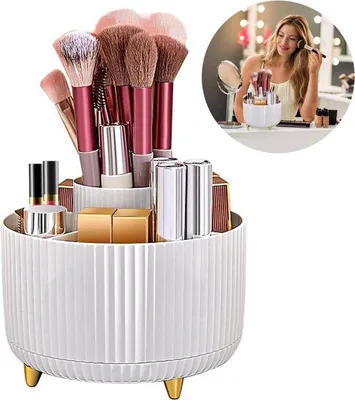 Obrázok produktu pre Kozmetický organizér s otočnou kefkou o 360°, biely, do spálne, kúpeľne