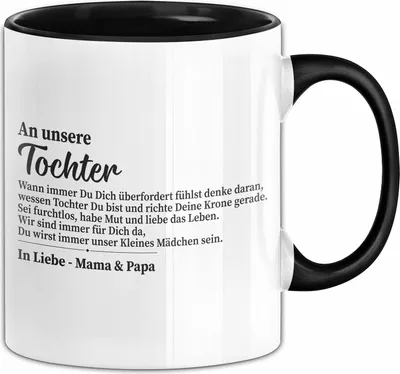Produktbild von Mutter Tochter Tasse Geschenk Mädchen Geschenke Teenager 18. Geburtstag Herz Von Mama Und Papa Spruch Kaffee-Becher (Schwarz)