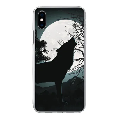 Produktbild von MuchoWow® Handyhülle Schutzhülle Hülle für iPhone Xs Wolf - Scherenschnitt - Mond Silikon Softcase Handy Hülle - Handytasche