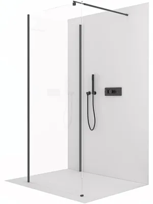 Productafbeelding van Douchewand Walk-in Onyx Hoekmodel Rond L/P - 8 mm - ronde steun - mat zwart, transparant glas - 100x70x200 cm