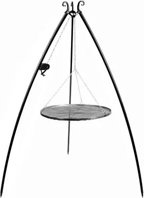 Imagen del producto de Barbacoa elevable Silecomplaza con manivela, altura de 200 cm, con rejilla de acero para asar de 70 cm de diámetro, estructura de trípode, barbacoa, soporte para parrilla, marca CookKing