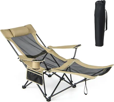 Produktbild von COSTWAY Campingstuhl mit abnehmbarer Fußablage, verstellbarer Rückenlehne, Angelstuhl klappbar Khaki
