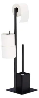 Image de Serviteur de salle de bain en noir mat, avec porte-papier toilette et support pour brosse WC
