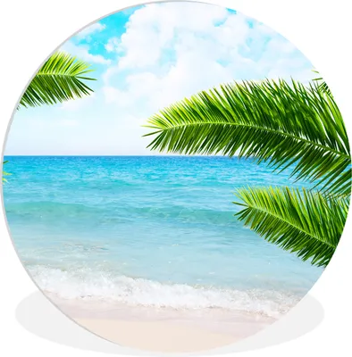 Produktbild von MuchoWow® Rundes Wandbild - Runde Bilder Tropisch - Palme - Strand Ø 60 cm Kreis Wanddekoration Kunststoff - Wandkreis - Wandschmuck - Wand Kreis - Das Schlafzimmer - Die Bilder - Wandmalerei - Kunst für das Haus - das Plastik