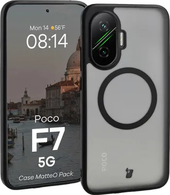 Produktbild von Schutzhülle mit Magnetring + gehärtetem Glas Bizon MatteO Pack für Xiaomi POCO F7, Getönt-Schwarz