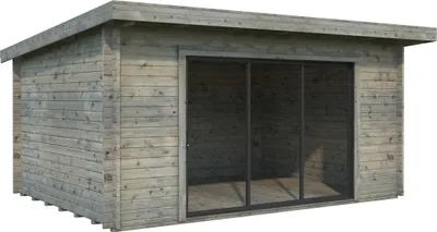 Produktbild von Palmako Gartenhaus Lea 14,2 m² mit Schiebetür - 44 mm Grau tauchgrundiert
