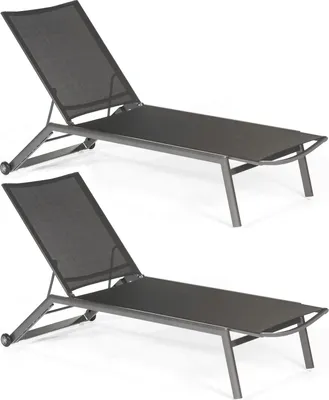 Produktbild von Sonnenpartner 2er Set Sonnenliegen Sonoa Aluminium anthrazit/Textilen schwarz Rollliege