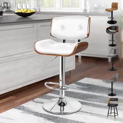 Produktbild von Barhocker höhenverstellbar drehbar Kunstleder Weiß Holzoptik
