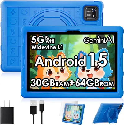 Produktbild von 10,1 Zoll Kinder Tablet Android 15, 30GB RAM 64GB Speicher erweiterbar bis 2TB, WLAN 6, Widevine L1, 8000mAh Akku, Elternkontrolle, Hülle