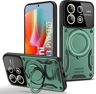 Image de Étui durable pour Xiaomi Redmi Note 13 Pro 5G, étui à deux couches avec support d'anneau et support vert