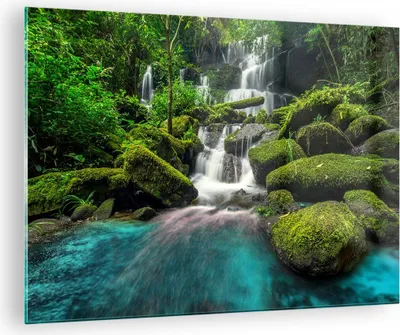 Produktbild von Bilder auf glas - Park Wasserfall Wasser - 70x50cm - Glasbilder - Wandbilder - Kunstdruck - zum Aufhängen bereit - Wanddekoration aus Glas - Glas Bilder - Wandbild auf Glas - Einteilig - GAA70x50-3754
