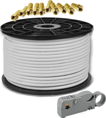 Produktbild von PremiumX 100m Koaxial Kabel 135dB 5-fach REINES KUPFER Abisolierer 10x F-Stecker