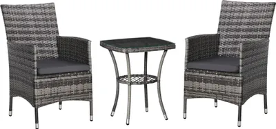 Produktbild von 2-Personen Balkonmöbel Set, Rattan Sitzgruppe, Polyrattan Dunkelgrau, Gartenset für Balkon