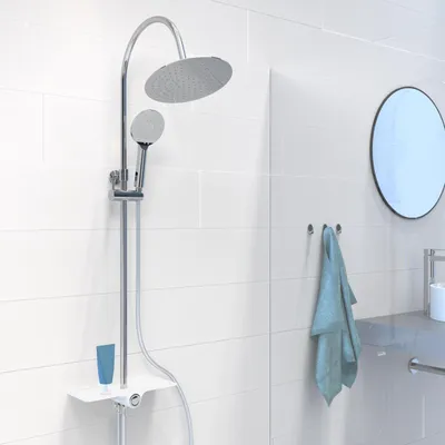 Produktbild von SCHÜTTE Duschset AQUASTAR, Edelstahl Regendusche ohne Armatur, Duschsystem mit Ablage, Dusche Chrom/Weiß