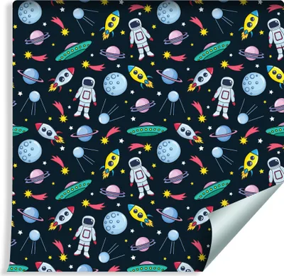 Produktbild von 10m VLIES TAPETE Rolle Kinderzimmer Planeten Astronaut Rakete UFO XXL