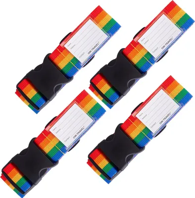 Immagine prodotto di Accessori per valigie - Cinghie per valigie da viaggio, cinghie per bagagli da auto, set da 4 pezzi, motivo arcobaleno. | Cinghie per valigie robuste con tasca per documenti, cinghie per bagagli ben visibili