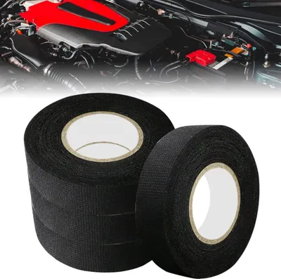 Produktbild von 4 Rollen Gewebeklebeband Auto Flanell Isolierband Hitzebeständig Weiches Klebeband Reibungsbeständig Baumwolle Klebeband Dauerhaft Stoffband Schwarz Gewebeband für Auto Kabelbäume(15m*19mm)