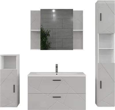 Produktbild von Badmöbel-Set Vicco Irma Weiß/Weiß Hochglanz 5 Teile, Model 56340