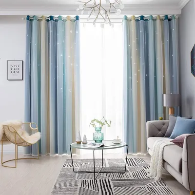 Produktbild von Topchances Gardinen Kinderzimmer Blickdicht Vorhang Junge Mädchen Hohle Sterne Verdunkelung Vorhänge Farbverlauf Ösenschal für Schlafzimmer, 134*160cm, Blau