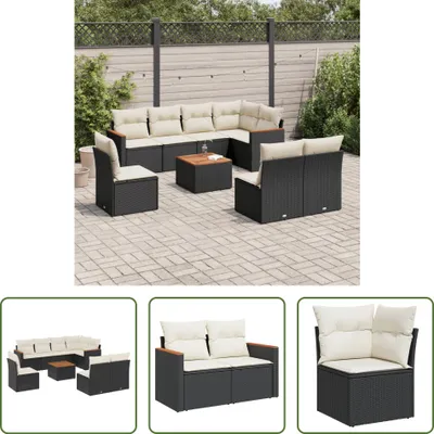 Produktbild von The Living Store 9-tlg. Garten-Sofagarnitur mit Kissen Schwarz Poly Rattan
