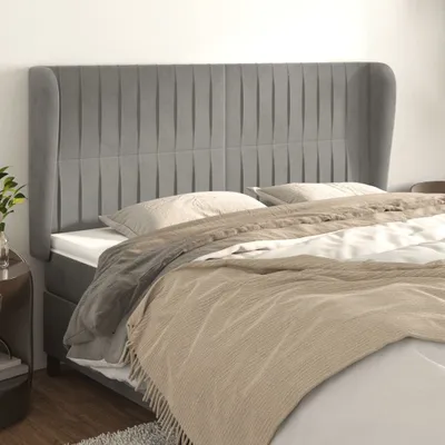 Produktbild von vidaXL Kopfteil mit Ohren Hellgrau 183x23x118/128 cm Samt - Kopfteil - Kopfteile - Bett-Kopfteil - Bettkopfteil
